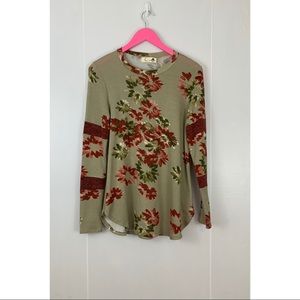 Olive Floral Long Sleeve Top